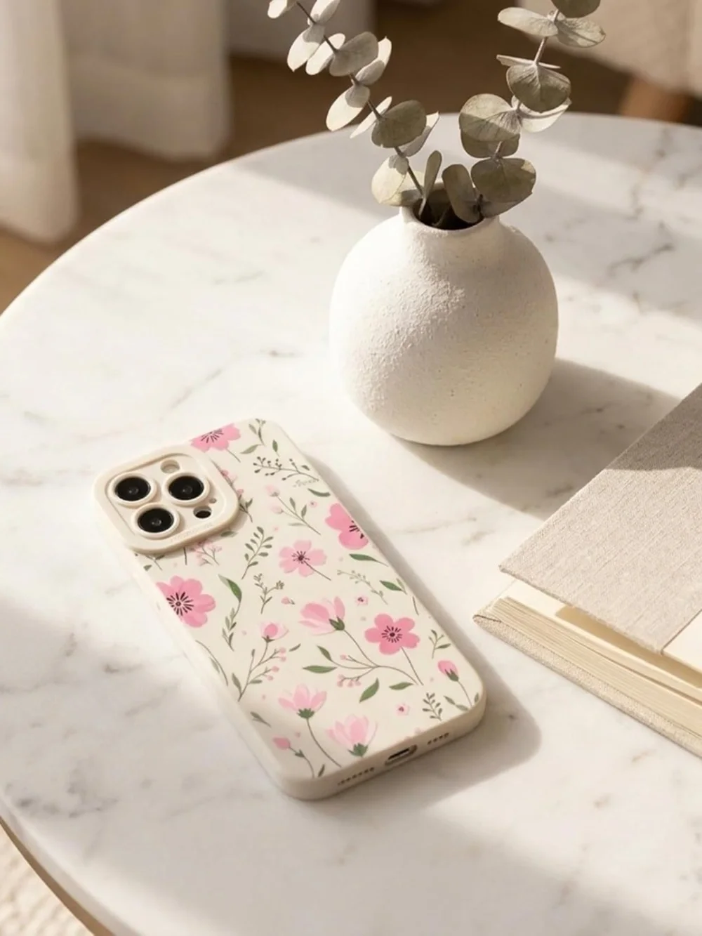 iPhone 15 Pro Max Case Floral Soft TPU Protective Phone Cover - Beige